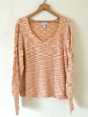 Sofia Jeans by Sofia Vergara Peach Marled V-Neck Knit Sweater Size XXL